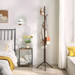 Coat Rack Free Standing Wooden Coat Tree with 8 Hooks - Adjustable Hallway Tree for Entrance Living Room - Hallway Bedroom Coat Hanger for Hats Handbags Clothes Wallet Umbrella Brown halmeubel met kapstok