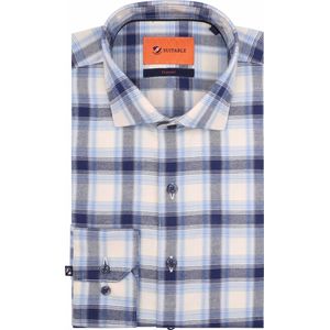 Suitable - Overhemd Widespread Flanel Ruiten Blauw - Heren - Maat 38 - Slim-fit