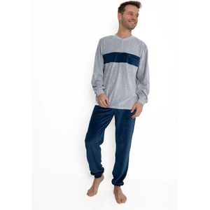 Outfitter velours heren pyjama - Ted - Warme winter pyjama - L - Grijs