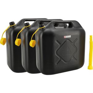 Jerrycan 20 Liter Zwart – Set van 3 Stuks – Kunststof Jerrycans voor Benzine & Diesel – Brandstof Jerrycan met Schroefdop