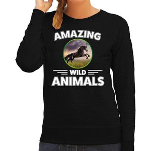 Sweater paard - zwart - dames - amazing wild animals - cadeau trui paard / paarden liefhebber L