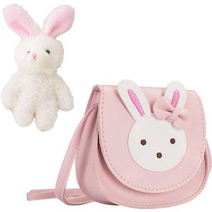 Mini-boodschappentasje konijn PU-leer verstelbare schouderriem - eendelige konijnenhanger - roze .