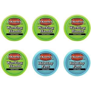 O'Keeffe's 4x Working Hands & 2x Healthy Feet: Hand & Foot Cream Jar Set - 6 pak