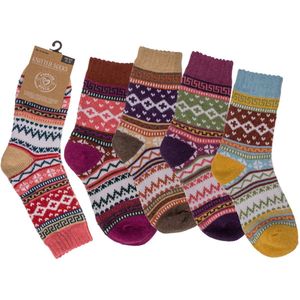 Dames gebreide sokken – kleurrijk – maat 35-38 – warme wollen sokken – 5 assorti – zachte winterkwaliteit