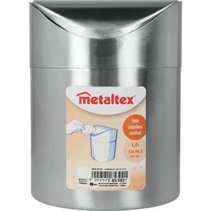 Tomado Metaltex - Afvalbakje voor op tafel - 1,5 liter - RVS