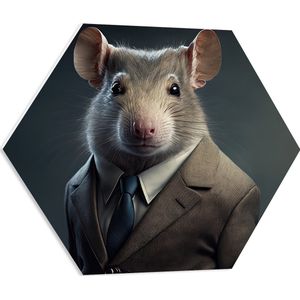 PVC Schuimplaat Hexagon - Muis in Zakelijk Pak met Blauwe Stropdas - 60x52.2 cm Foto op Hexagon (Met Ophangsysteem)