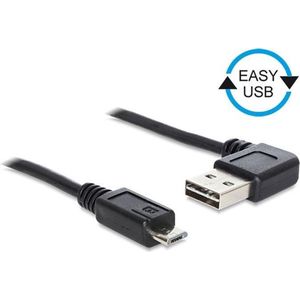 Micro USB naar Easy-USB-A haaks (links/rechts) kabel - USB2.0 - tot 2A / zwart - 2 meter