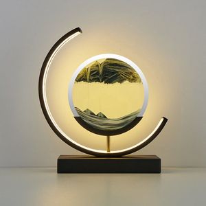 Luxus Bewegende Zandkunst Lamp - Quicksand Tafellamp - Zwart - H27 x Ø27 - Met Slaapstand - 3 Lichtkleuren - Zandloper - Sand Art - Zandkunst In Glas - Bureaulamp - LED - Dimbaar - Industrieel - Modern - Nachtlamp Slaapkamer