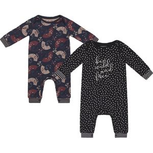 Charlie Choe - 2pack - Navy - Boxpak - Salopette - Kruippakje - Babypakje - Jumpsuit - Geboortepakje - Romper - Waaiers - Stippen - Maat 62