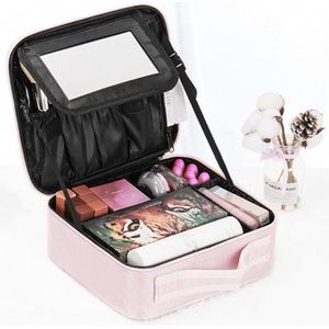 ZYLARO - Make-up Koffer met spiegel - Organizer - Beautycase - Opbergtas - Verstelbare Vakken - roze