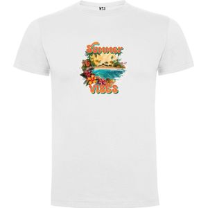Wit T-Shirt met “Kleurrijke Palmbomen - Strand – Zomer – Chillen – Good Vibes – Vakantie “ Print Full Color Maat 4XL