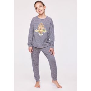 Woody pyjama meisjes/dames - blauw-beige gestreept - mammoet - 232-10-PZG-Z/918 - maat 104