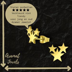Aramat Jewels Oorbellen - RVS Goudkleurige Sterren Oorbellen - Uniseks & Feestelijk - Roestvrij staal - Vrouwen - Kinderen - [9mm]