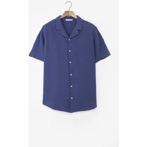 Sissy-Boy - Donkerblauw mousseline overhemd met korte mouwen