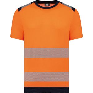 WK. Designed To Work Gerecycled veiligheids-T-shirt ronde hals korte mouwen unisex WK360 - Hi Viz Orange / Navy - M