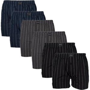 Suaque heren boxershorts wijd - maat M - 6-pack - Streep zwart/antraciet/marine