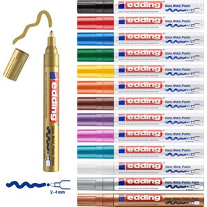 edding 750 verfstiften set alle 14 kleuren - 14 paint markers - ronde punt 2-4 mm - stiften voor markeren en labelen van vele ondergronden waaronder metaal, glass, steen of plastic - hittebestendig, permanent, veegvast en watervast
