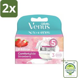 Gillette - Venus Comfortglide - Strawberry - Zoete geur en hydratatie - 3 Navulscheermesjes - Voordeelverpakking - 2 stuks - Scheermesjes - Scheermesjes voor vrouwen