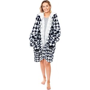Dreamscene Oversized Hoodie met Rits - Deken Met Mouwen - Plaid - Fleece Hooded Blanket - TV Deken - Zwart / Wit