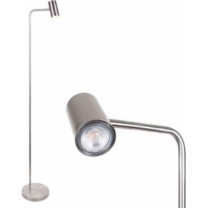 Leeslamp Burgos met 3 standen | 1 lichts | grijs / staal / zilver | metaal | 134 cm hoog | Ø 20 cm voet | staande lamp / vloerlamp | modern design