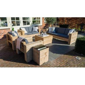 Outside Meubelen | Complete tuinbanken steigerhout set 7 zitplaatsen| Old look | Antraciet kussens