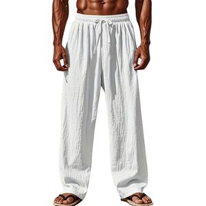 Livano Linnen Broek Heren - Zomerbroek - Volwassenen - Lange Broek - Pantalon - Strandbroek - Zomer - Ibiza Stijl - Wit - Maat S