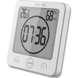 Digitale badkamerklok douche-klok waterdicht met zuignap thermometer om neer te zetten muur douche countdown timer digitale wekker batterij aangedreven thermometer hygrometer binnen (wit)