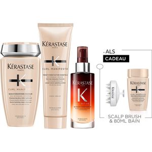 Kérastase Curl Manifesto & Nutritive Trio + Cadeau - Shampoo 250ml, Conditioner 250ml & Nachtserum 90ml + Scalp Brush & Shampoo 80 ML Cadeau - Voor Krullend Haar Gevoelig Voor Pluis