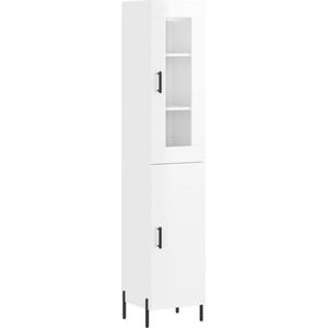 vidaXL - Hoge - kast - 34,5x34x180 - cm - bewerkt - hout - hoogglans - wit