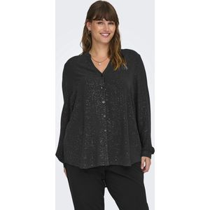 ONLY Carmakoma - Zwarte Glitterblouse - Blouse - V-hals - Lange Mouwen