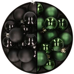 32x stuks kunststof kerstballen mix van zwart en donkergroen 4 cm - Kerstversiering