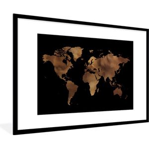 Fotolijst incl. Poster - Wereldkaart - Zwart - Brons - 120x80 cm - Posterlijst