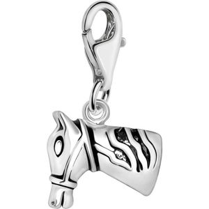 Quiges – 925 - Zilver – Charm - Bedel - Hanger - 3D Paard Hoofd - met – sterling - zilver - karabijnslot - geschikt - voor - Zinzi, Thomas – Sabo - Ti Sento - Bedelarmband HC076