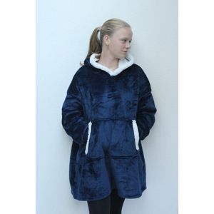 Heerlijke luxe warme Comfy Hoodie - Hoody Deken - Plaid met Mouwen - Fleece Trui - Oversized - Blauw - Kerst - Sinterklaas