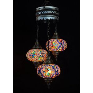 Turkse Lamp - Hanglamp Mozaïek Marokkaanse Oosters Handgemaakt Kroonluchter Multicolour mix 3 bollen