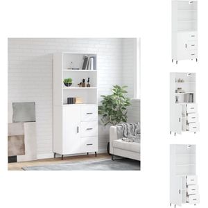 vidaXL Hoge Kast - Hoge Kasten - Dressoir - Buffetkast - Hoge kast 69,5x34x180 cm bewerkt hout wit