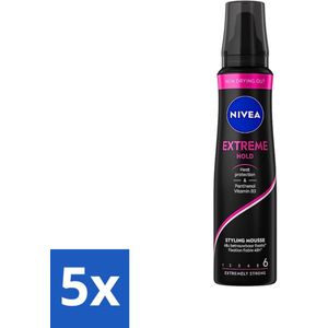 5 x NIVEA - Haarschuim - Extreme Stevigheid - 48 Uur Lang Bescherming - 150 ml - Vitamine B3 - Hittebescherming - Siliconenvrij - Stylingmousse