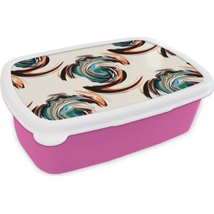 Broodtrommel Roze - Lunchbox - Brooddoos - Patronen - Abstract - Verf - 18x12x6 cm - Kinderen - Meisje