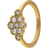 Lucardi - Dames Stalen goldplated ring vintage bloem wit - Ring - Staal - Goudkleurig - 17 / 53 mm