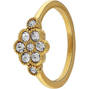 Lucardi - Dames Stalen goldplated ring vintage bloem wit - Ring - Staal - Goudkleurig - 17 / 53 mm