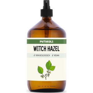 Puturals Witch Hazel 100% Biologisch - 1000ml - Hamameliswater of Toverhazelaar voor Huid en Gezicht - Zonder Alcohol - Puur en Vegan - Witch Hazel Spray in Bruine Glazen Fles + Verstuiver