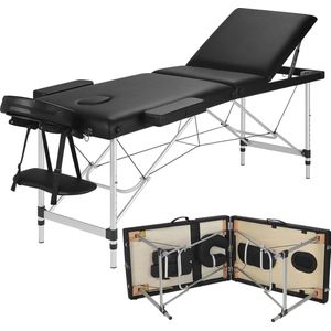 Massage Tafel - Inklapbaar - Behandeltafel - 3 delige Massagetafel met 8 Standen - Aluminium Onderstel - Zwart