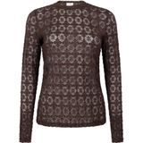 Top Mason - Chicory Coffee - Aangesloten Top - Semi-transparante Kantstof - Bloemmotief