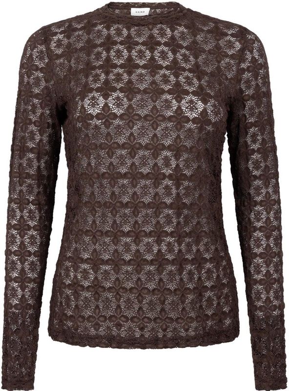 Top Mason - Chicory Coffee - Aangesloten Top - Semi-transparante Kantstof - Bloemmotief