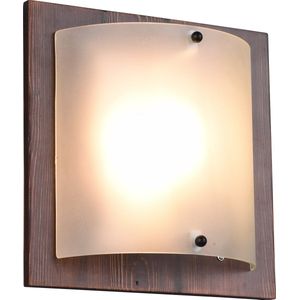 LED Wandlamp - Wandverlichting - Torna Palan - E27 Fitting - 1-lichts - Vierkant - Mat Donkerbruin - Hout