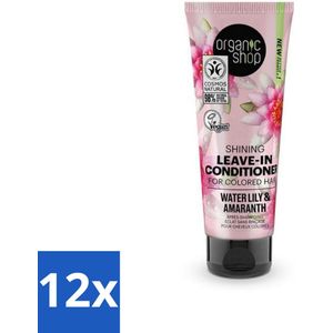12 x Organic Shop - Shining Leave-In Conditioner Water Lily & Amaranth - 75 ml - Leave-in Conditioner - Haarverzorging - Glans - Amaranth - Waterlelie