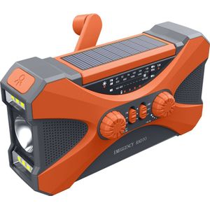 Noodradio voor bij Rampen - Solar - Handmatig op te winden - Batterij - USB - Zaklamp - 10000mAh - LED - Solar - Draagbare radio - Noodpakket - Oranje
