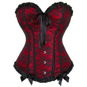 Zac's Alter Ego - Red / Classic Floral Print Bustier Two Tone Corset Overbust korset - Rood
