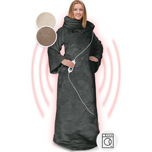 Klarstein Slanket Warmtedeken - Elektrisch deken met automatische uitschakeling - Met Mouwen - 155 X 180 cm - 3 Standen - Zacht Knuffelkostuum Van Fleece Voor Volwassenen - Antraciet