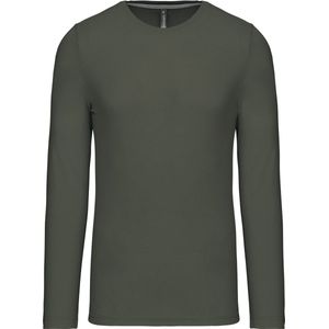 Herenshirt met lange mouwen en ronde hals Dark Khaki - XXL